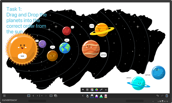 Clevertouch X5 interactive display with a children's lesson on screen