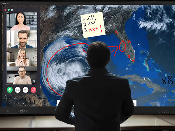 Video conferencing on a SMART Board in the defence and military sector.