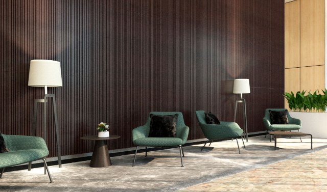 Acoustic treatment panels in office reception